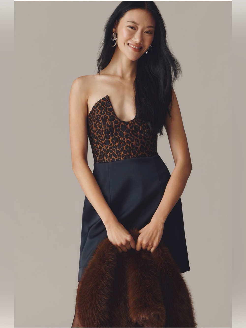 Anthropologie Maeve Strapless Notched Mini Dress Cheetah